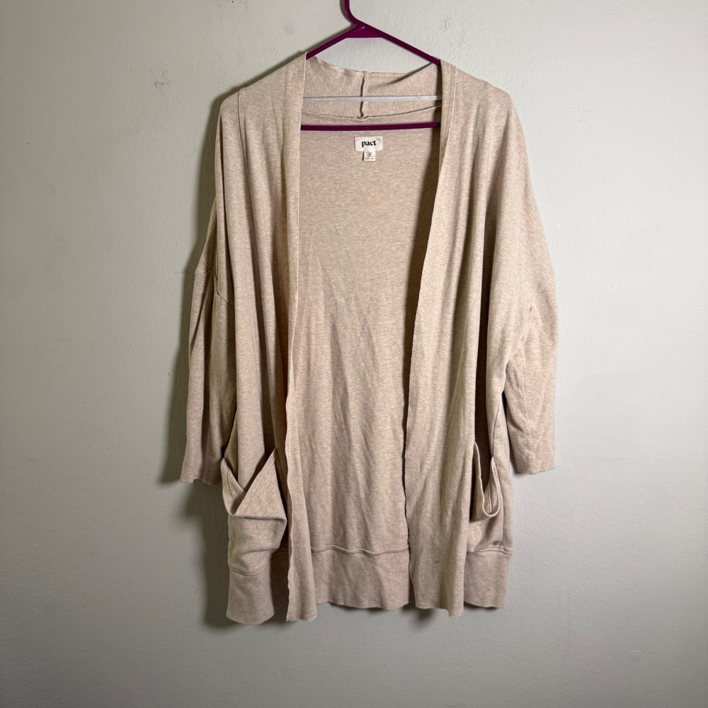 Pact Organic Cotton Open Front Cardigan Oatmeal Beige Pockets XS/S Sweater‎